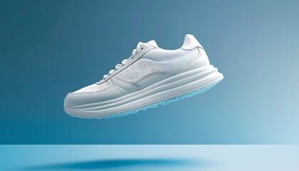 Wall Mural - pair of white sneakers isolated on blue background. 3d rendering
