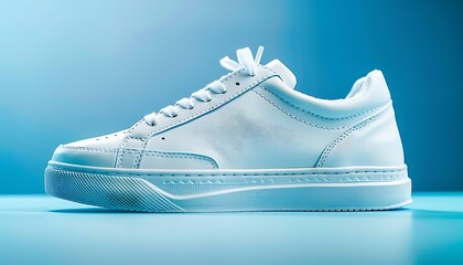 Wall Mural - pair of white sneakers isolated on blue background. 3d rendering