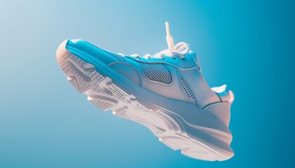 Wall Mural - pair of white sneakers isolated on blue background. 3d rendering