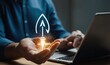 © lal khan - concept for a startup firm, To quickly launch their business, entrepreneurs utilise laptops with virtual screens that display rocket icons and up arrows. Business success and strategic planning