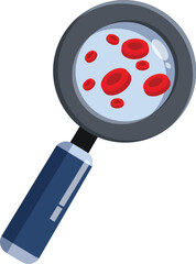 Poster - Magnifying glass showing red blood cells for scientific research on white background