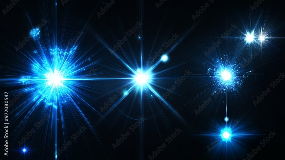 Lens flare, blue glow light effect on black. image of rays light ...