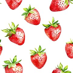 Wall Mural - Watercolor Seamless Pattern with Red Strawberries