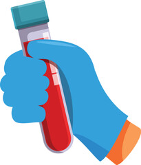 Poster - Scientist wearing blue gloves holding a test tube with blood sample for medical analysis