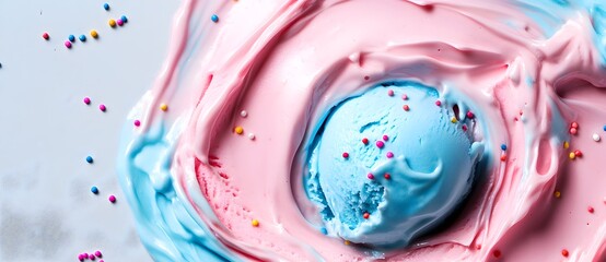 Sticker - Blue Ice Cream Scoop in Pink Swirls with Sprinkles