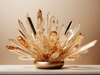 Wall Mural - Golden Crystal Arrangement on White Surface with Golden Bowl