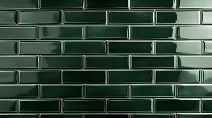 A Close-Up View of a Wall Covered in Glossy Green Subway Tiles