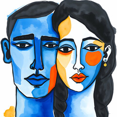 Wall Mural - portrait of a persons blue abstract faces