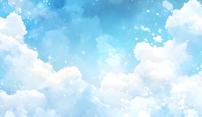 Wall Mural - Blue Sky with White Clouds Watercolor Background