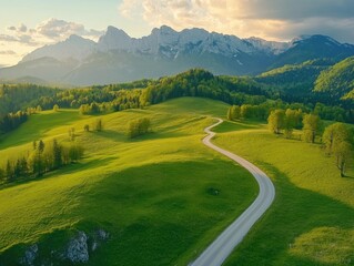 Wall Mural - Mountain Winding Road Aerial View