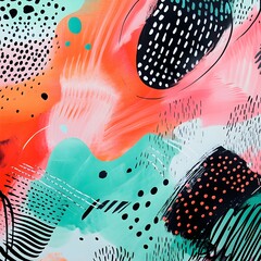 Abstract Colorful Painting with Dots and Lines