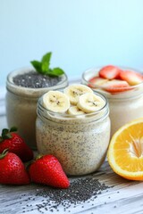 Wall Mural - Chia Pudding with Banana, Strawberry, and Orange