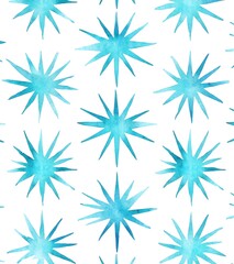 Wall Mural - Seamless pattern with blue watercolor star