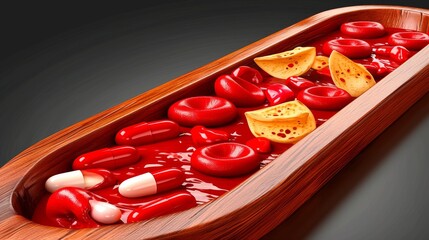 Wall Mural - Red and Yellow Food Dish in a Wooden Bowl