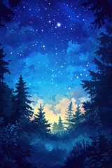 Wall Mural - night sky with stars and trees