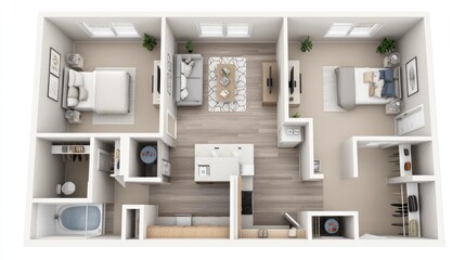 Top View of Modern Two-Bedroom Apartment