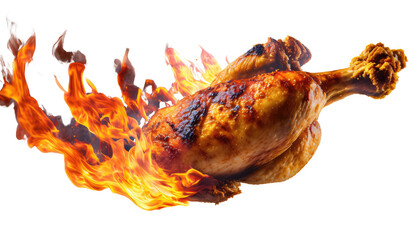 grilled chicken on the fire on white background 