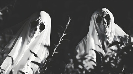 Spooky Figures In White Sheets and Black and White