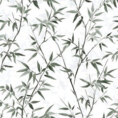 Poster - Watercolor Bamboo Leaves Seamless Pattern