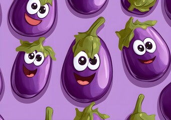 Wall Mural - Cartoon Eggplant Pattern