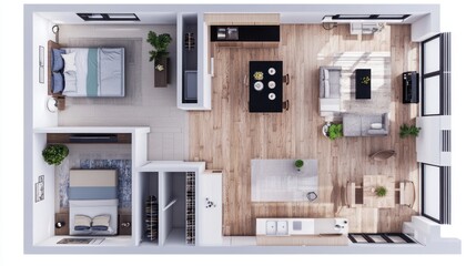 Modern Apartment Floor Plan with Two Bedrooms