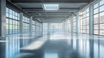 Wall Mural - Empty Room with Large Windows and Reflective Floor