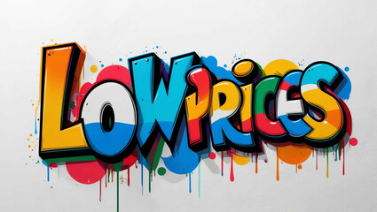 Low Prices word colorful lettering graffiti art concept on plain white background