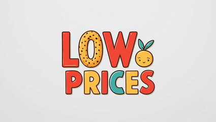 Low Prices word quirky cute lettering on plain white background