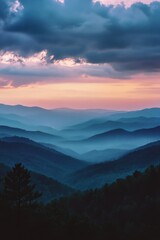 Canvas Print - Mountains at Sunset from Hill Top