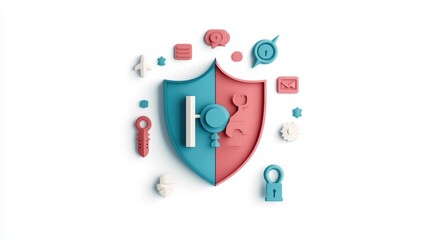 Wall Mural - A series of icons representing personal information, protected by a shield symbol, symbolizing the comprehensive protection of digital identities.