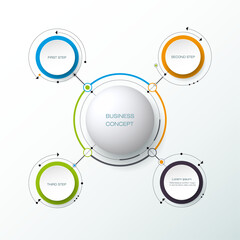 vector abstract molecules with 3d paper label, integrated circles. blank space for content, business