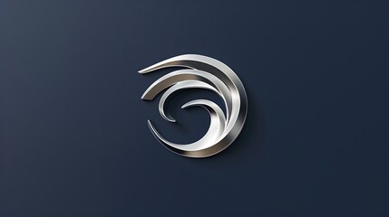 Wall Mural - A 3D minimalistic logo of a minimalist wave, rendered in silver, isolated on a solid navy blue background