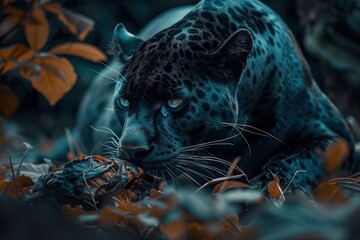 The panther eats prey