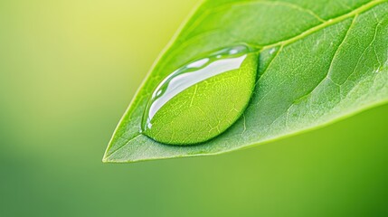 Wall Mural - A close up of a drop on the leaf with blurred background, AI