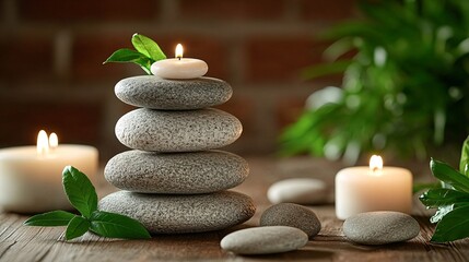 Wall Mural - Wellness influencer in a peaceful spa-like environment practicing self-care techniques Soft lighting and natural textures like wood and stone create a serene calming atmosphere Large space for text