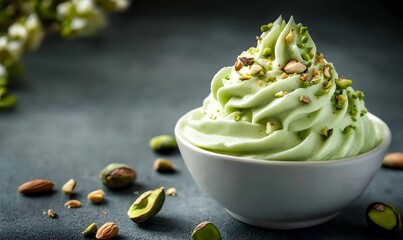 Wall Mural - Whipped Pistachio Cream Swirl with Nuts, Pistachio Cream, Generative AI