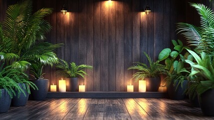 Wall Mural - Wellness influencer in a peaceful spa-like environment practicing self-care techniques Soft lighting and natural textures like wood and stone create a serene calming atmosphere Large space for text