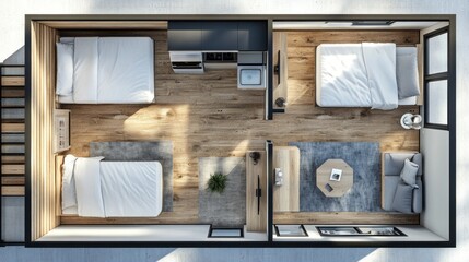 Wall Mural - Top View of Modern Tiny House Interior