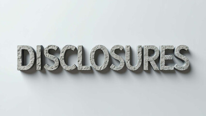 Sticker - Disclosures word made of stone material lettering on plain white background