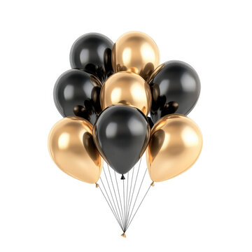 Black and Gold Baloons in isolated white background