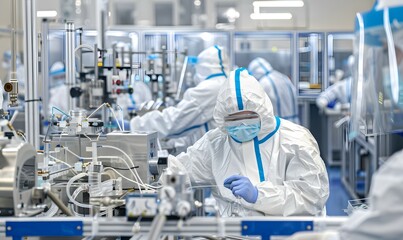 Wall Mural - people working and researching in a dust-free and sterile production workshop