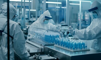 Wall Mural - people working and researching in a dust-free and sterile production workshop