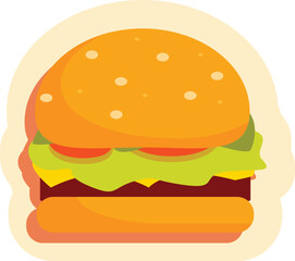 Wall Mural - Cartoon illustration of a delicious hamburger with all the fixings, perfect for menus or advertising