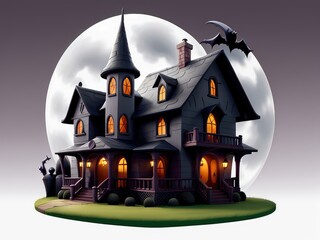 A haunted mansion with spooky backdrop, haunted house, Halloween, dark and spooky, evil,3D image of Led Haunted House with white background,Haunted house vector illustration for background or template