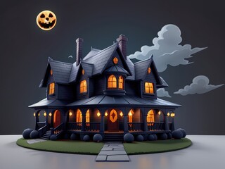 A haunted mansion with spooky backdrop, haunted house, Halloween, dark and spooky, evil,3D image of Led Haunted House with white background,Haunted house vector illustration for background or template