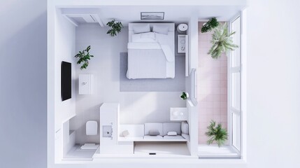 Wall Mural - Bird's-Eye View of a Modern Studio Apartment