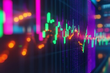 Wall Mural - Close up 3d illustration of bullish energy sector investing with vibrant charts and green arrows