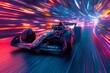 © PapatoniC - f1 competition car moving fast on a race competition with futuristic neon lights trail around