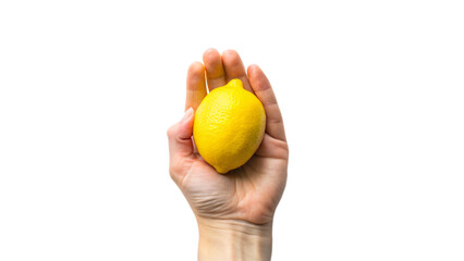 Close-up of hand holding a ripe, juicy lemon, a symbol of healthy eating and vitamin-rich diet