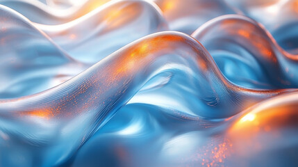 Abstract blue and orange waves in a digital landscape.